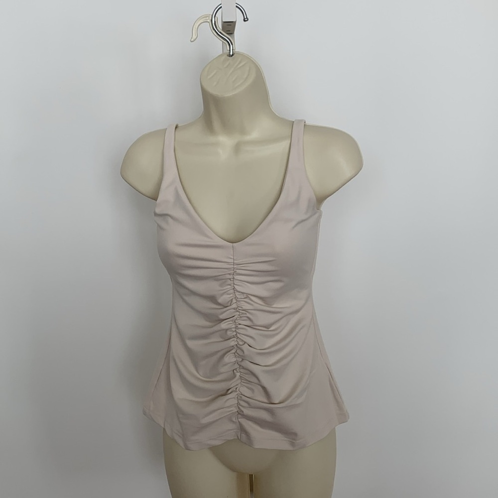 Susana Monaco gathered tank top shirt blouse jersey knit Almond tan new X-Small